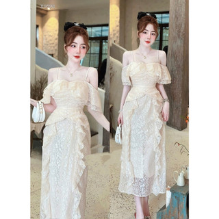 Đầm midi trễ vai bèo ngực
