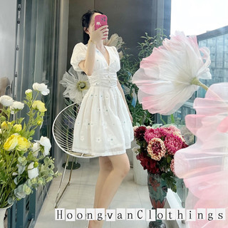 Đầm voan thêu nổi xếp ly