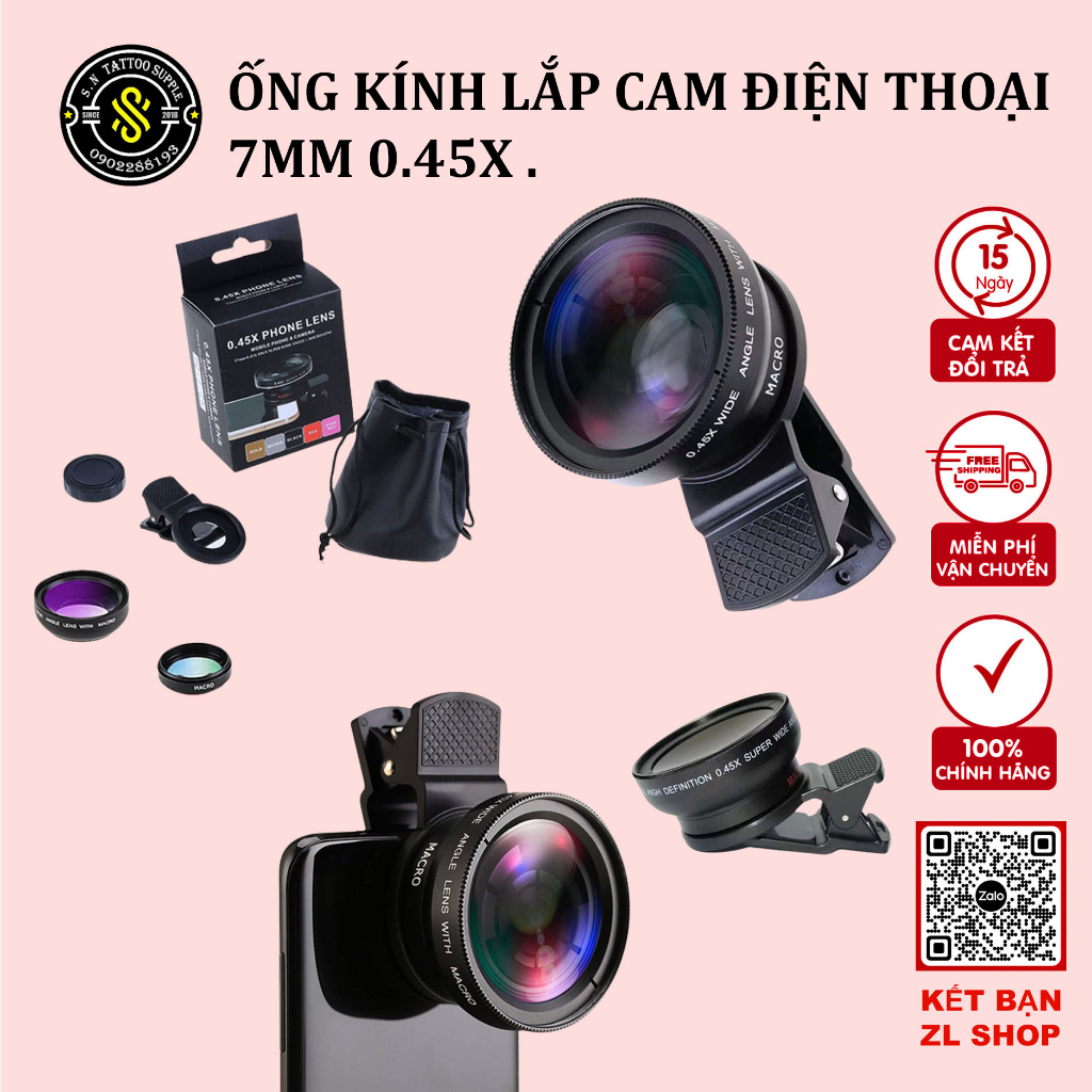 Ống kính điện thoại di động 49UV (🎁Tặng+ Freeship💝) Góc rộng Macro 2 trong 1 Ống kính điện thoại di động 7MM 0.45X .