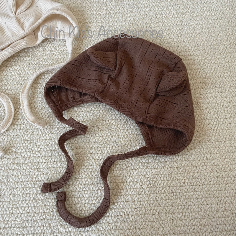 Mũ bonnet tai gấu gân thông hơi Hàn xuất