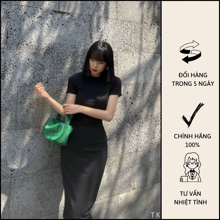 Đầm Body Thun Tay Ngắn Màu Đentôn Dáng Sang Trọng - D0787