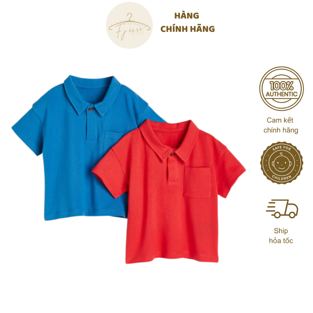 Áo phông Polo bé trai HM áo thun cộc tay cotton mềm mịn chính hãng UK cho bé 4 tháng đến 4 tuổi