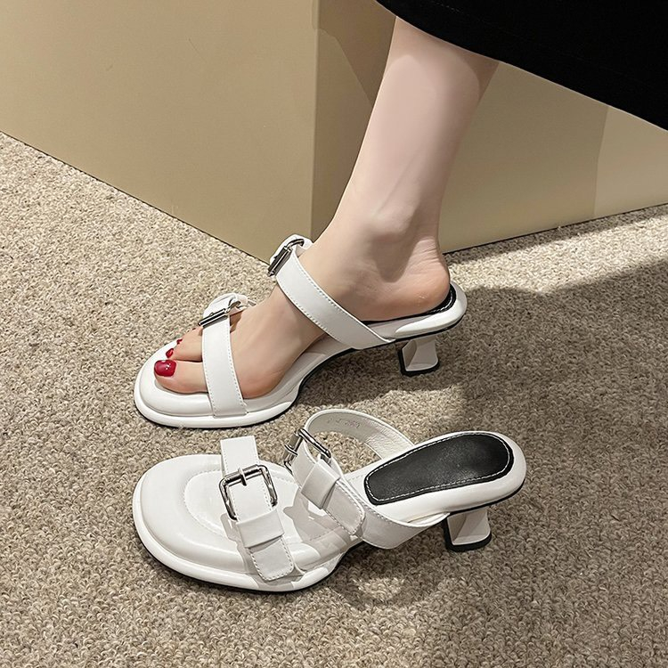 Dép Guốc denim Hai Quai Ngang Khóa Cài Vuông Gót Vuông 5cm Hàng Quảng Châu Cao Cấp