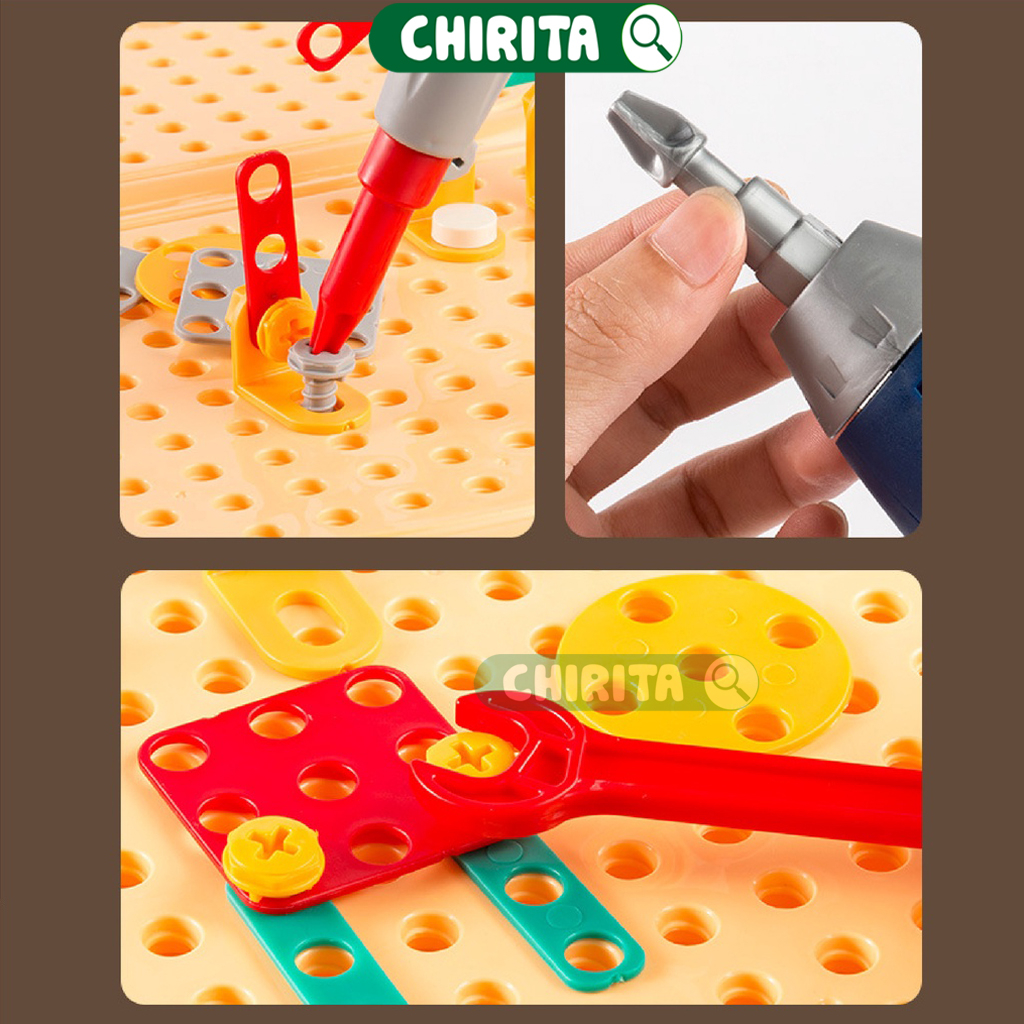 Bộ Đồ Chơi Kỹ Sư Lắp Ráp 203 Chi Tiết Kèm Máy Khoan Điện - Đồ Chơi Vặn Ốc Vít, Cờ Lê,Tua Vít Cho Bé Từ 3 Tuổi Chirita