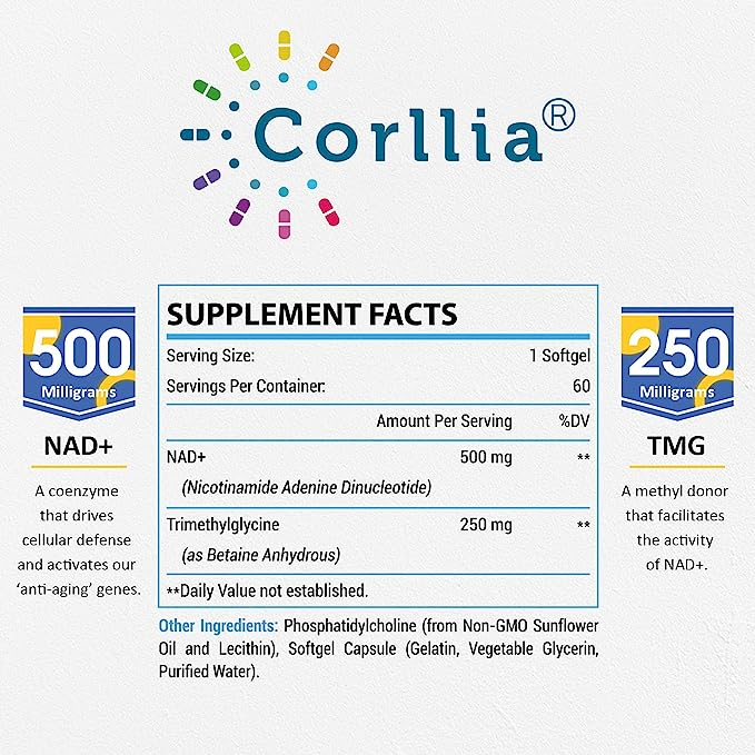 Viên Uống Chống Lão Hóa, Sửa Chữa Tế Bào Dạng Active Nicotinamide Mononucleotide Corllia NMN Liposomal NAD+ 500mg 60v