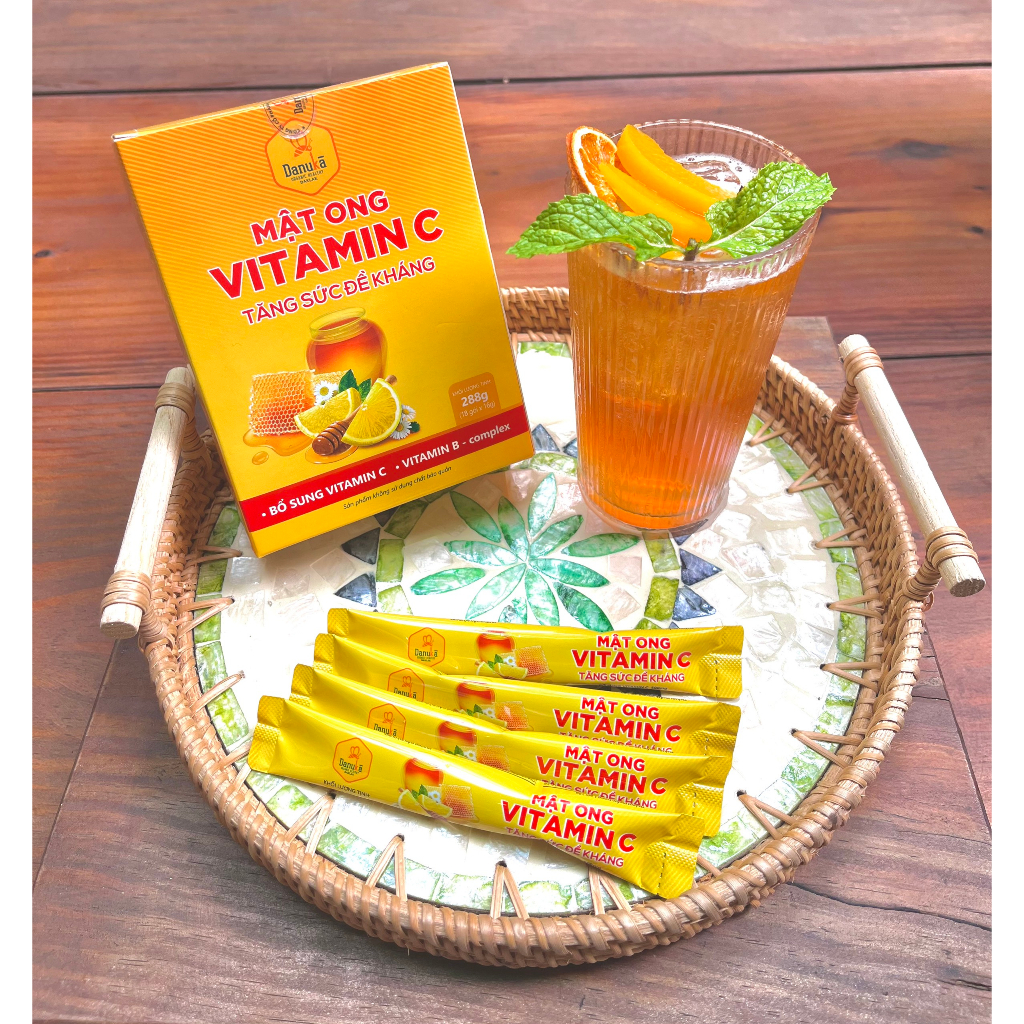 Mật Ong Nguyên Chất Vitamin C Danuka Gói Nhỏ Tiện Dụng Hàm Lượng 288g/Hộp 18 Gói Chính Hãng