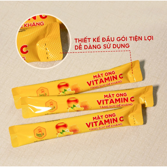 Mật Ong Nguyên Chất Vitamin C Danuka Gói Nhỏ Tiện Dụng Hàm Lượng 288g/Hộp 18 Gói Chính Hãng
