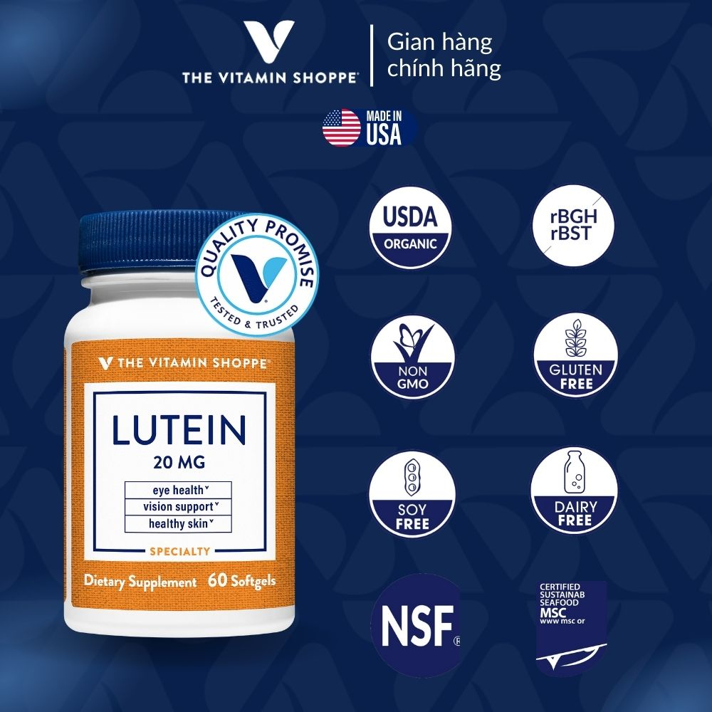 Viên uống bổ mắt tăng cường thị lực THE VITAMIN SHOPPE Lutein 20MG 60 viên