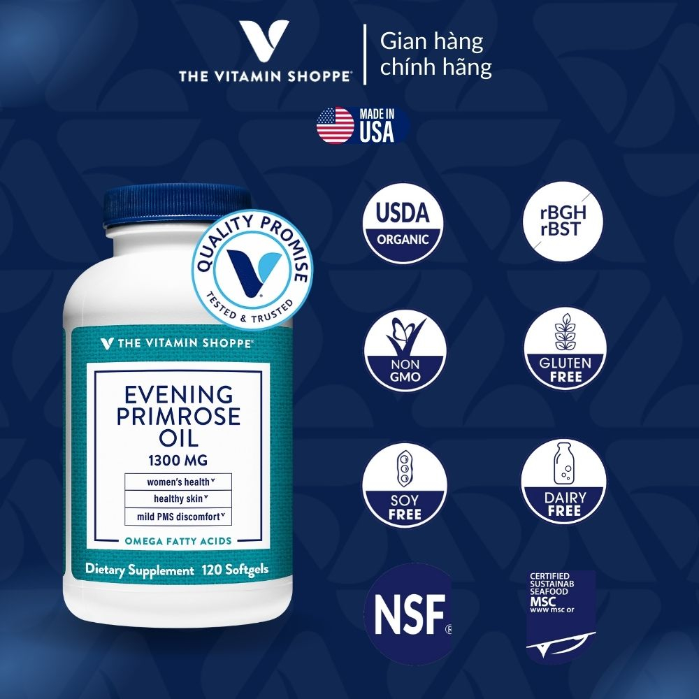 Dầu Hoa Anh Thảo THE VITAMIN SHOPPE Evening Primrose Oil 1300 MG 120 viên