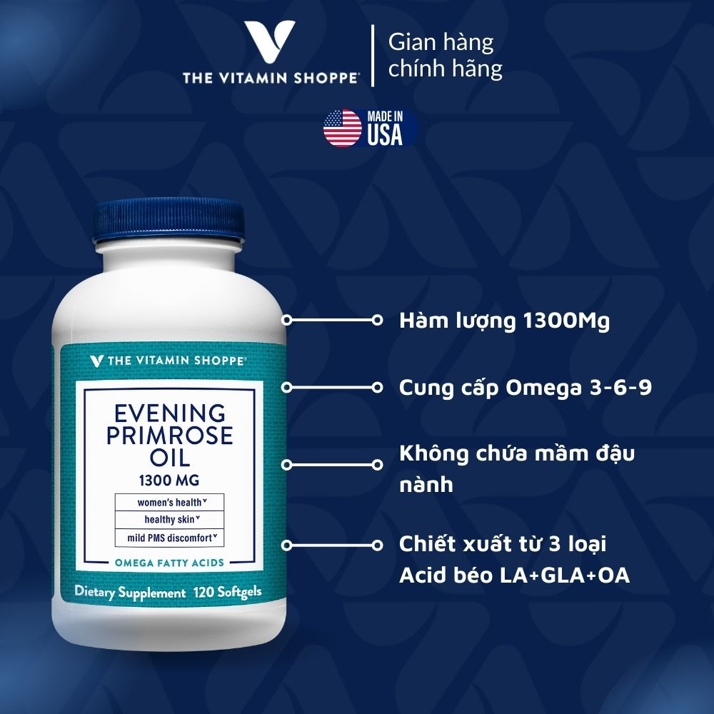 Dầu Hoa Anh Thảo THE VITAMIN SHOPPE Evening Primrose Oil 1300 MG 120 viên