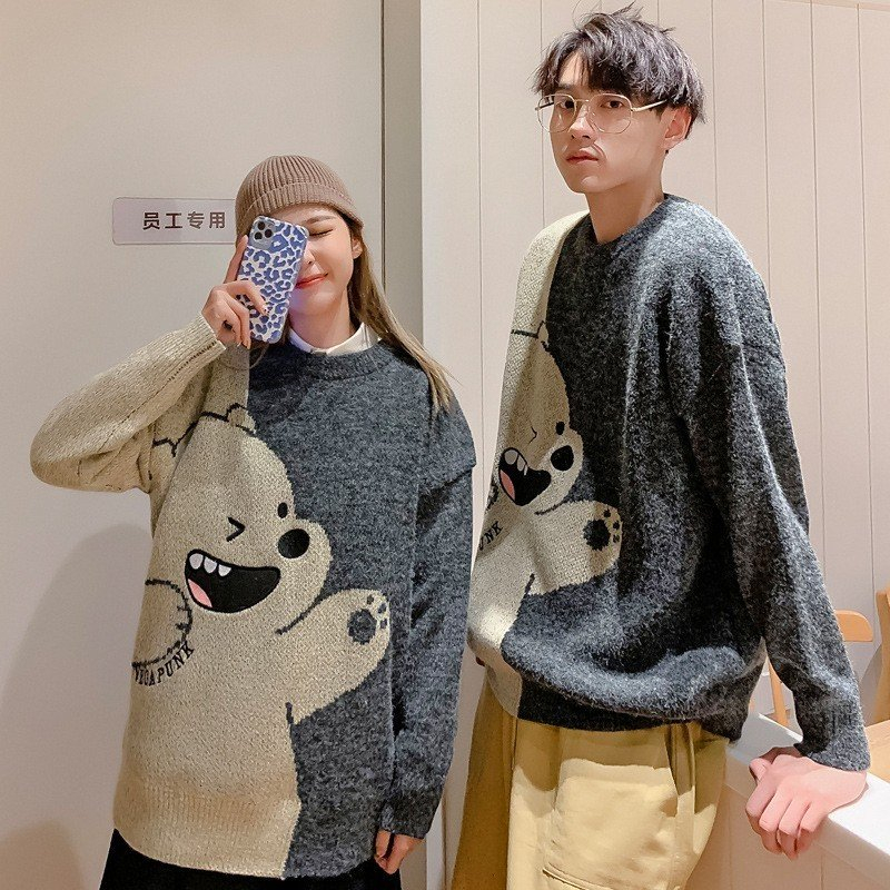 Áo len nam nữ unisex form rộng hình gấu chất len dày đẹp thời trang cặp đôi Quảng Châu cao cấp C045