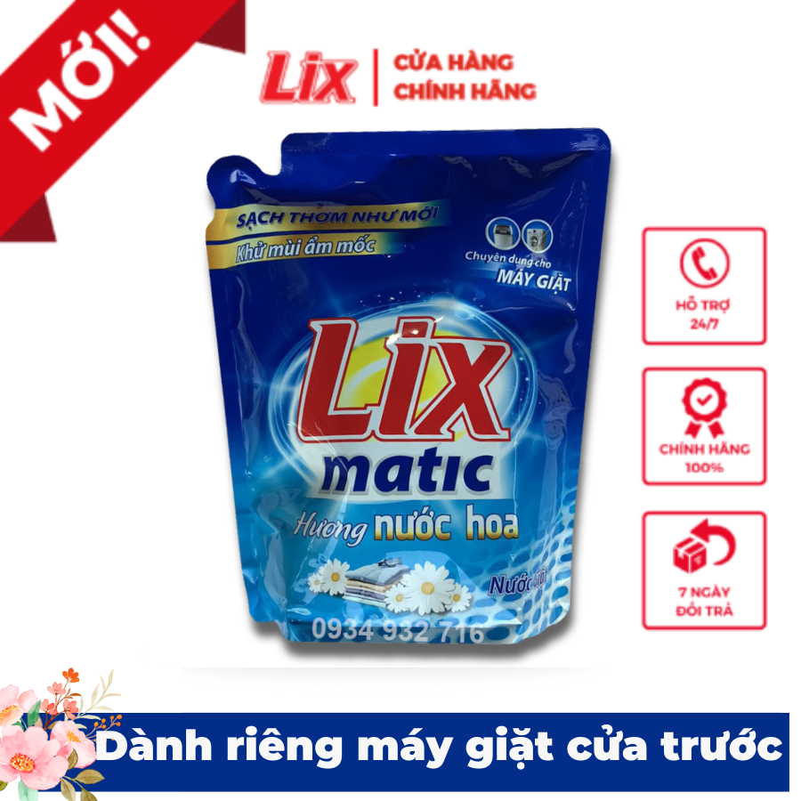 Nước giặt Lix Matic hương nước hoa túi 2,6kg giặt tẩy vết bẩn cứng đầu, máy giặt cửa trước NGM27 - Lixco Việt Nam