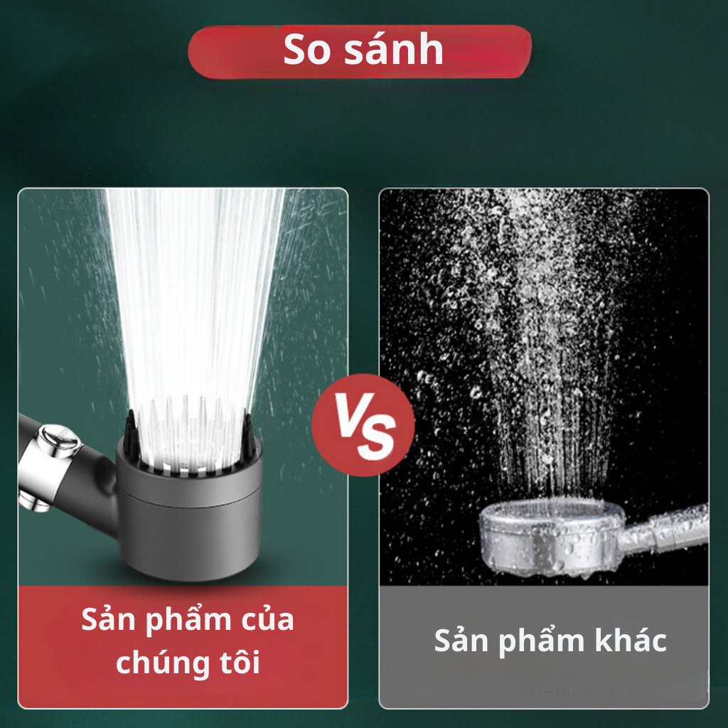 Vòi hoa sen tăng áp 3 chế độ, Đầu vòi hoa sen mát xa răng lược silicone lõi cotton lọc cho nhà tắm