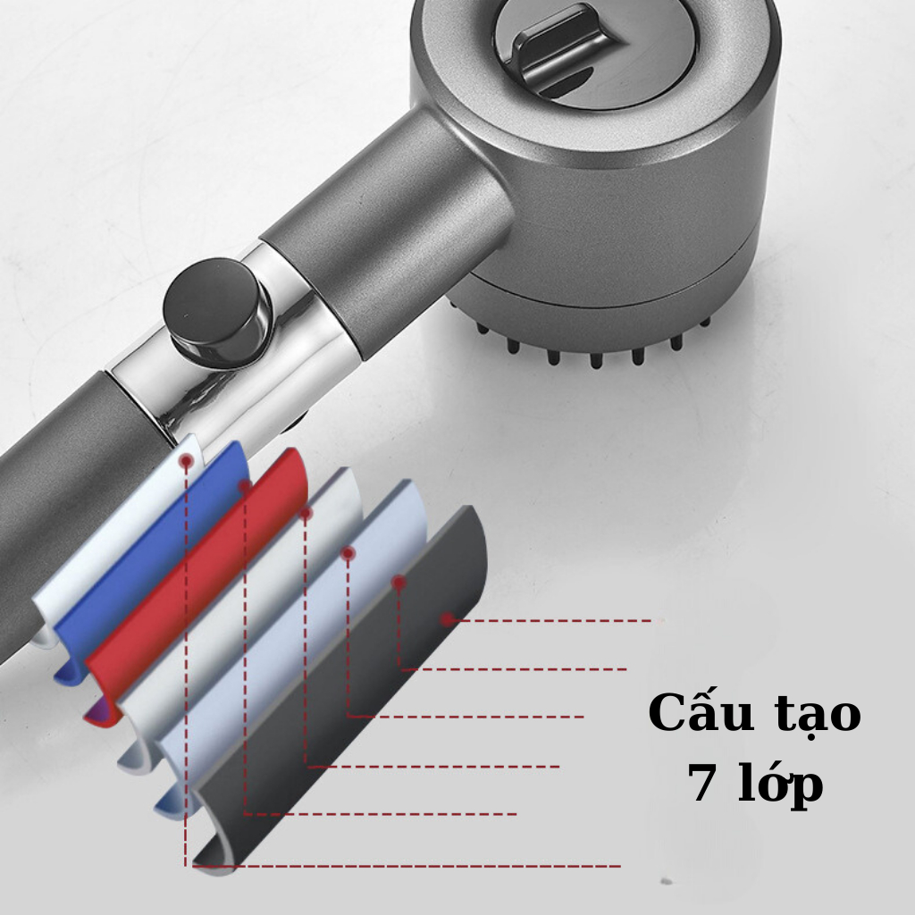 Vòi hoa sen tăng áp 3 chế độ, Đầu vòi hoa sen mát xa răng lược silicone lõi cotton lọc cho nhà tắm