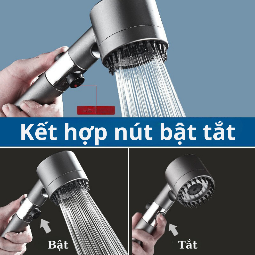 Vòi hoa sen tăng áp 3 chế độ, Đầu vòi hoa sen mát xa răng lược silicone lõi cotton lọc cho nhà tắm