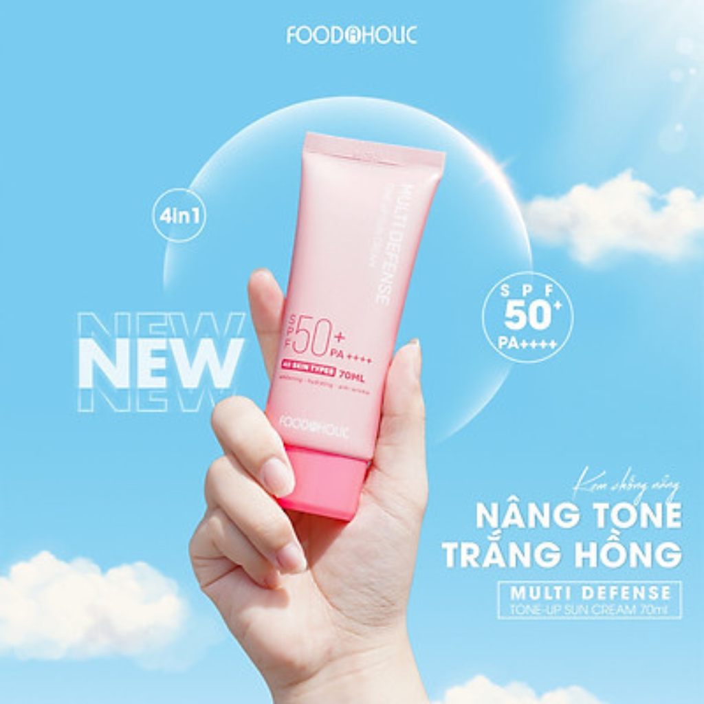 Kem Chống Nắng Nâng Tone Trắng Hồng Foodaholic, KCN Tone Up Sun Cream SPF 50+ PA ++++ 70ML