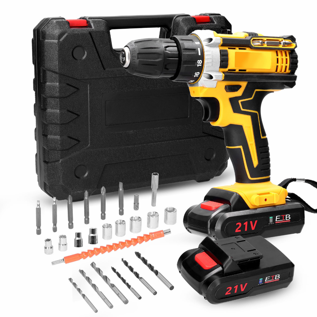 Máy Khoan Điện Không Dây 21V Động Cơ Bàn Chải Điều Chỉnh 2 Tốc Độ 18 Bánh Răng Lực Có Thể Điều Chỉnh Lỗ Máy Khoan