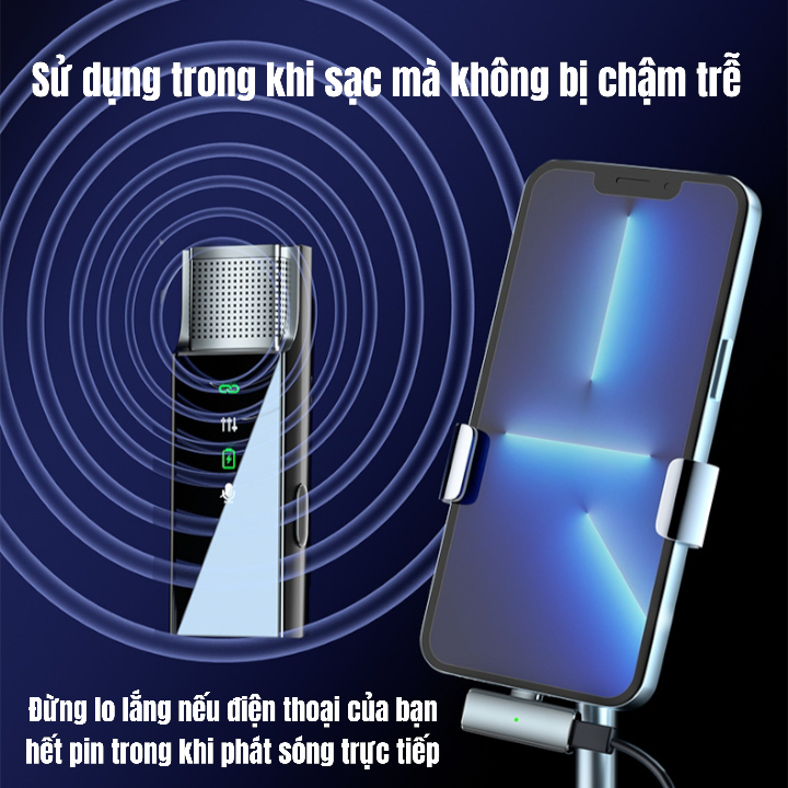 Mic Thu Âm S16 Không Dây - Lọc Tạp Âm, Thiết Kế Sang Trọng, Tặng Kèm Đầu Chuyển Đổi Lightning