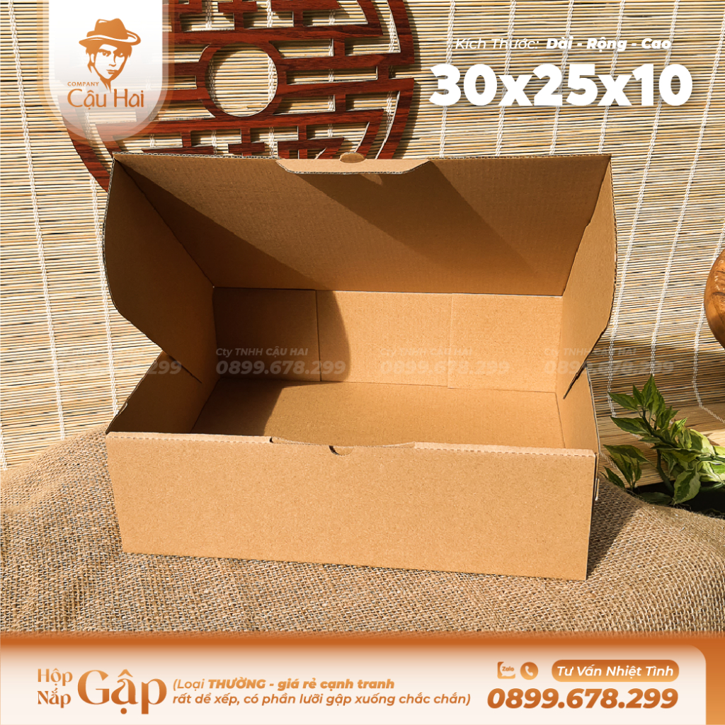 Set 50 hộp carton nắp GẬP 30x25x10