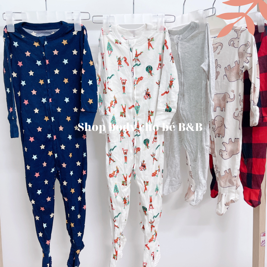 (Size 12M,18M,24M,2T, 7-11kg) Sleepsuit khóa kéo, body sleep ON chất cotton xuất dư cho bé trai bé gái