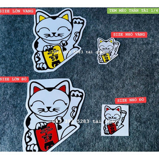 Tem decal mèo thần tài 1/4 dán trang trí xe
