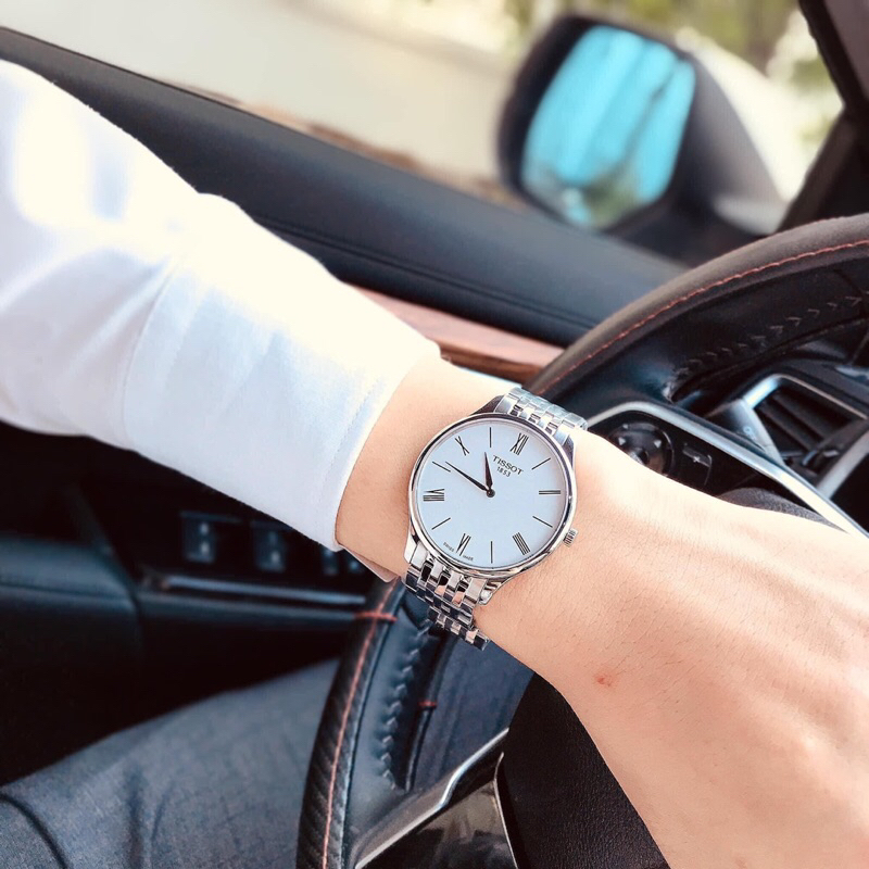 Đồng hồ đôi nam nữ dây thép Tissot Tradition T063.409.11.018.00 và T063.209.11.038.00