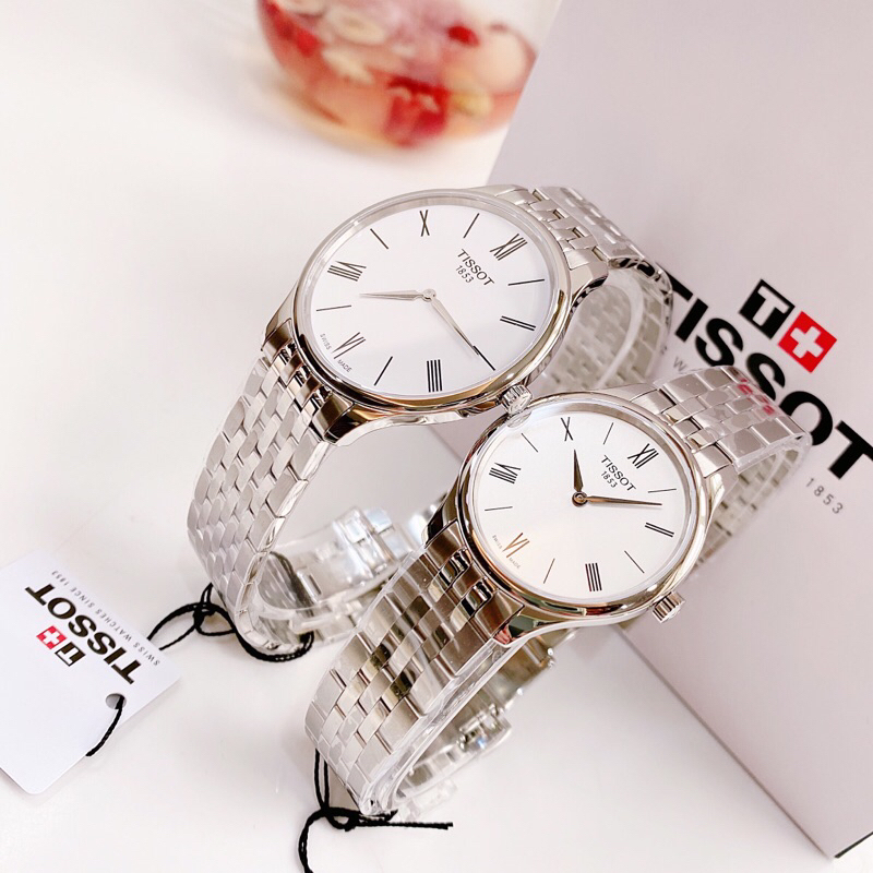 Đồng hồ đôi nam nữ dây thép Tissot Tradition T063.409.11.018.00 và T063.209.11.038.00
