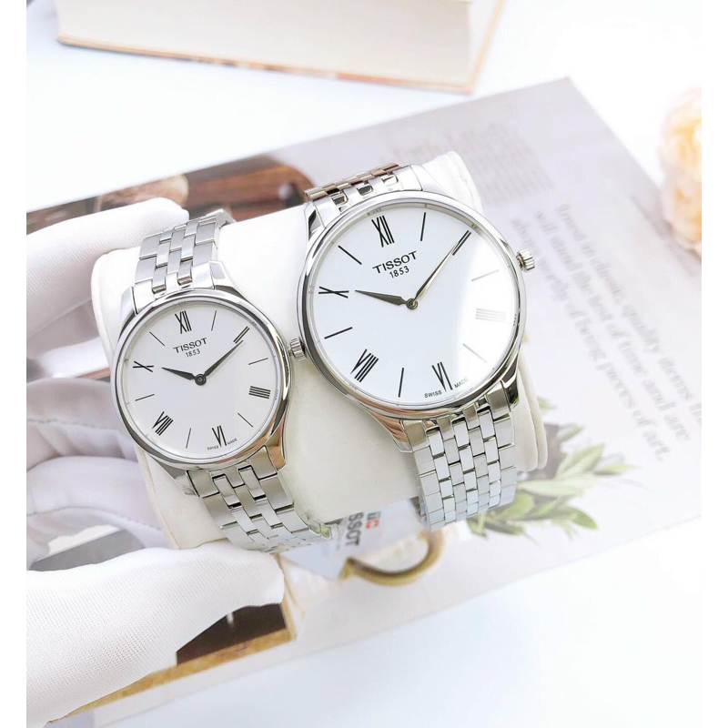 Đồng hồ đôi nam nữ dây thép Tissot Tradition T063.409.11.018.00 và T063.209.11.038.00
