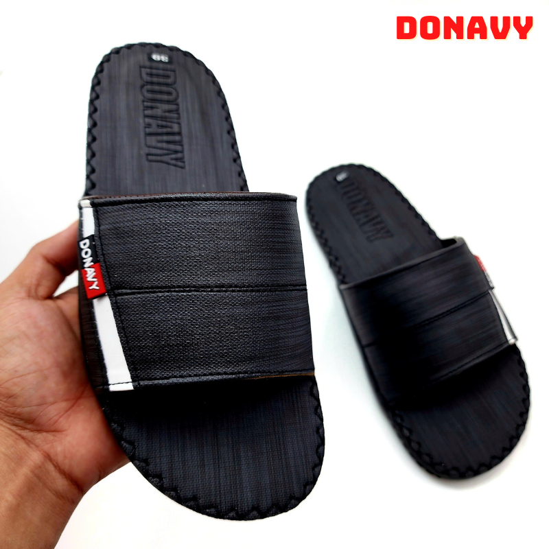 Dép quai ngang nam da DONAVYSPO, thiết kế quai vân gỗ bắt mắt có size lớn 45 D.SPO