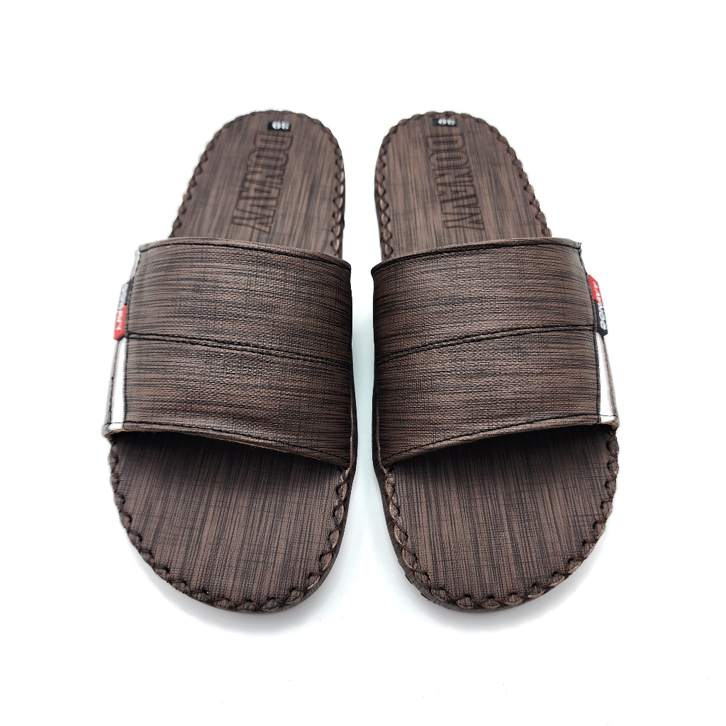 Dép quai ngang nam da DONAVYSPO, thiết kế quai vân gỗ bắt mắt có size lớn 45 D.SPO