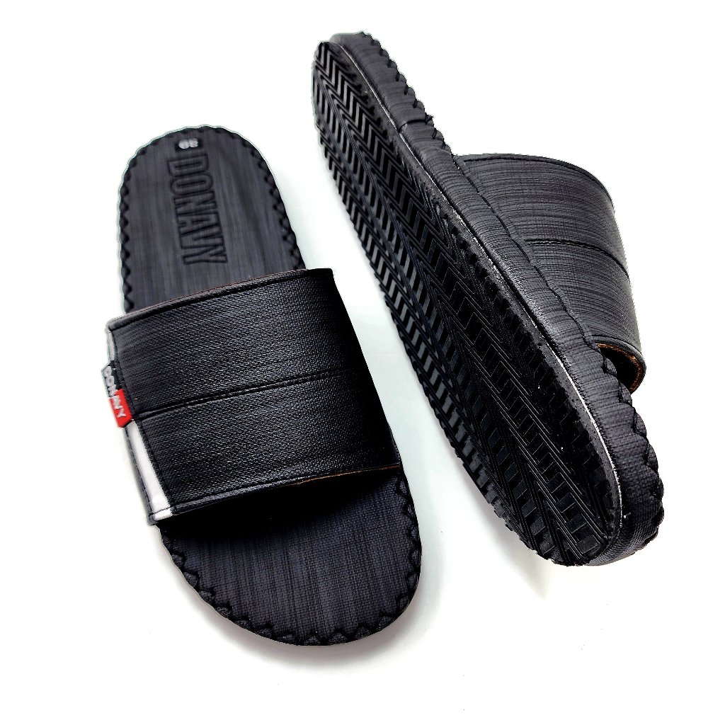 Dép quai ngang nam da DONAVYSPO, thiết kế quai vân gỗ bắt mắt có size lớn 45 D.SPO