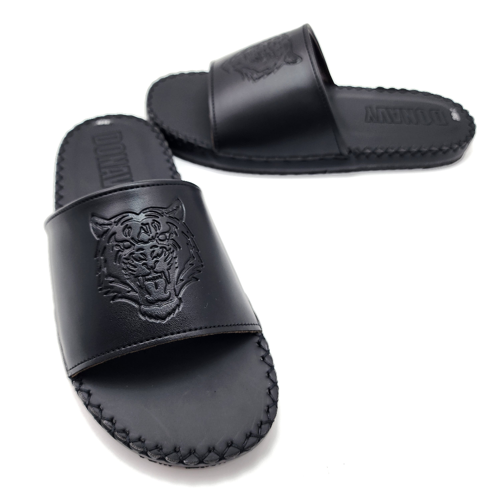 Dép quai ngang nam da DONAVYSPO, thiết kế quai vân gỗ bắt mắt có size lớn 45 D.SPO