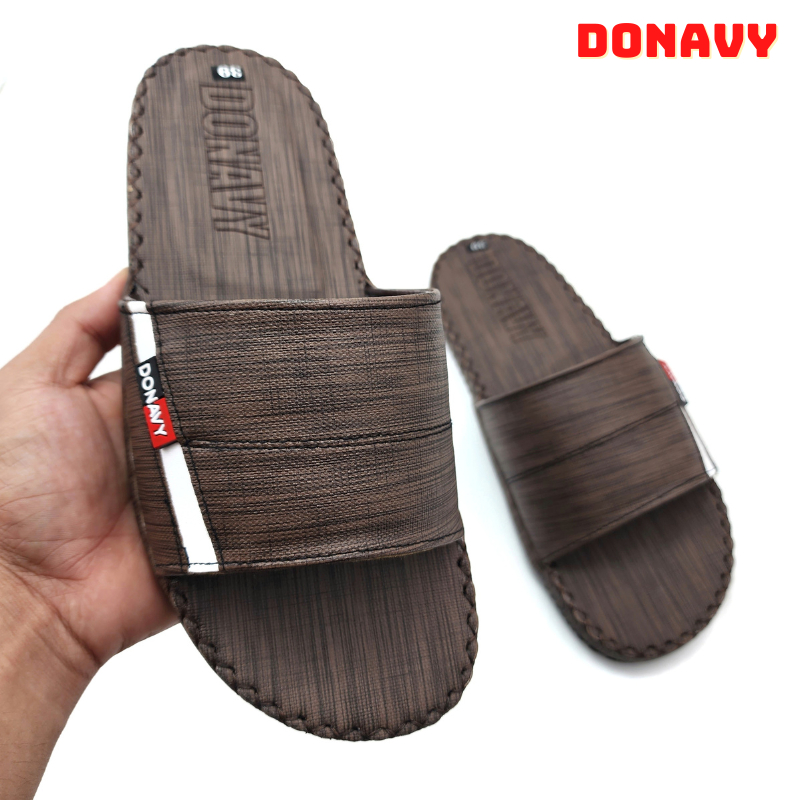 Dép quai ngang nam da DONAVYSPO, thiết kế quai vân gỗ bắt mắt có size lớn 45 D.SPO