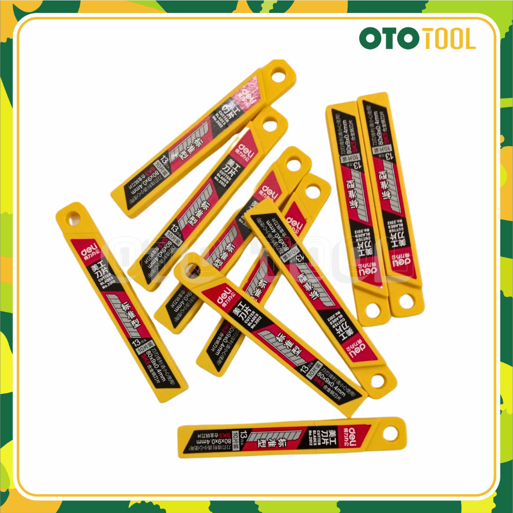 Hộp 10 lưỡi dao rọc giấy Deli lưỡi bằng cắt Film cách nhiệt, Decal dán xe ô tô OTO TOOL