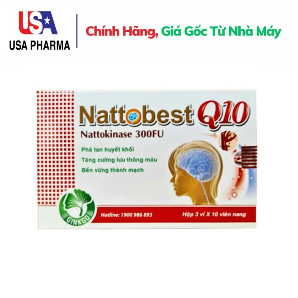 Hoạt huyết dưỡng não Ginkgo Biloba Nattobest Q10 hỗ trợ tăng tuần hoàn não, tan cục máu đông – Hộp 30 viên