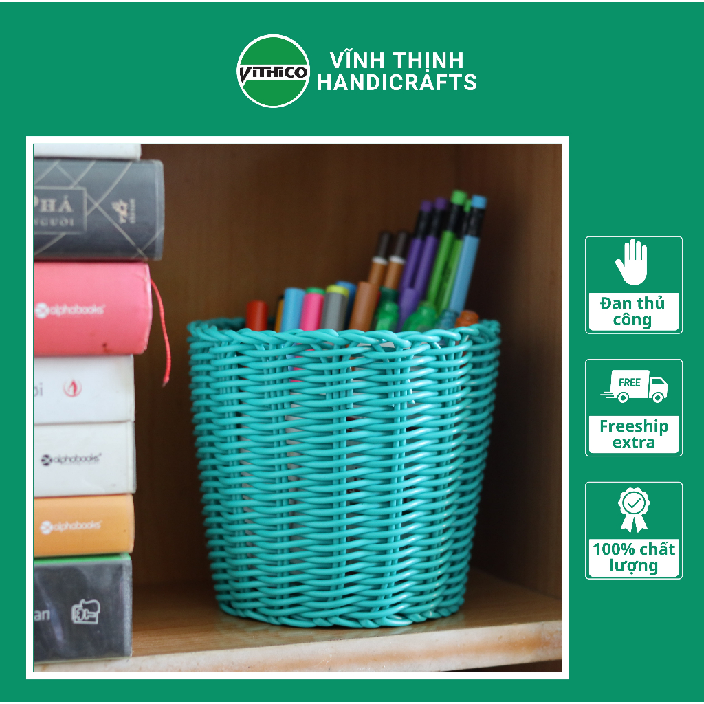 Chậu Mây Đan Thủ Công - Đựng Bút Viết, Cắm Hoa, Làm Sọt Rác Mini, Decor Trang Trí Bàn Học