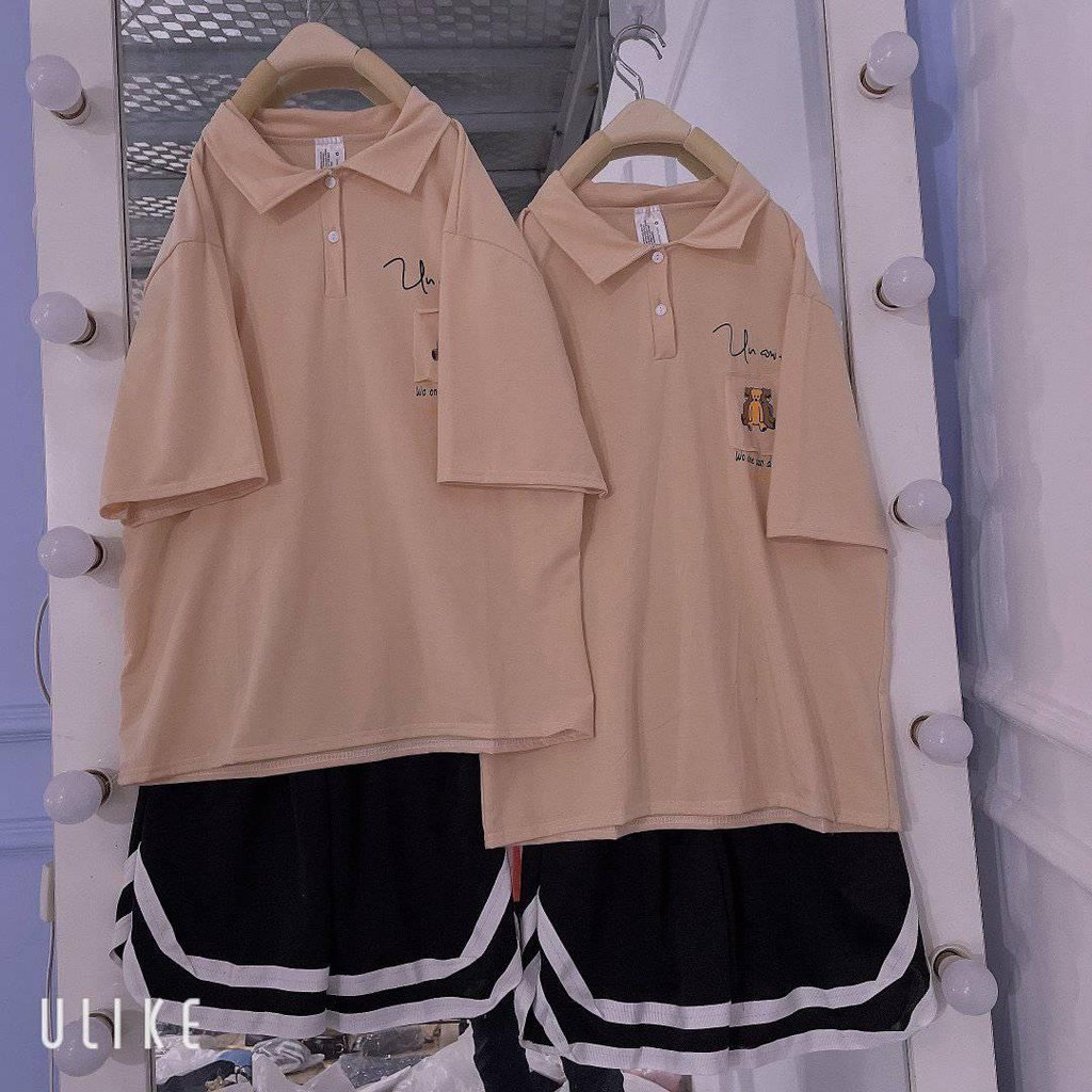 Áo thun polo nữ tay nữ lỡ có cổ phông form rộng freesize unisex mặc đi học in dễ thương THUUNISEX PL06