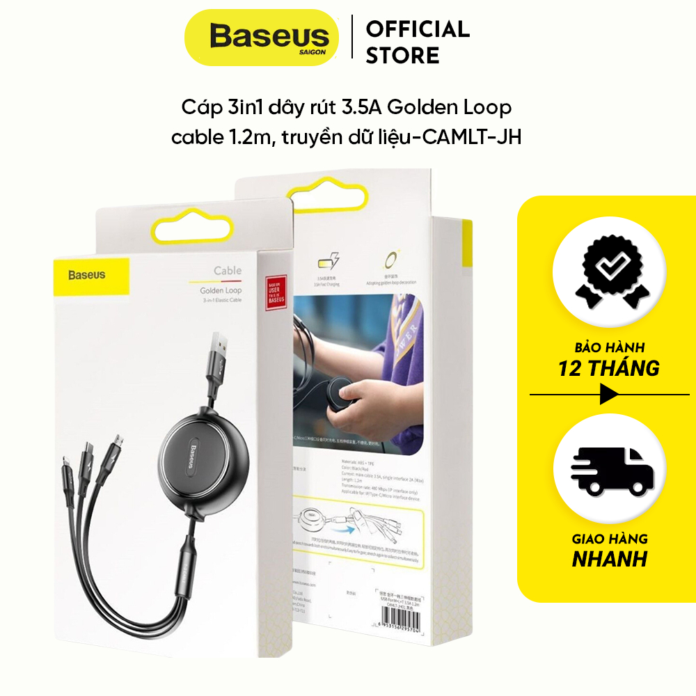 Cáp 3in1 dây rút 3.5A Golden Loop cable 1.2m, truyền dữ liệu-CAMLT-JH
