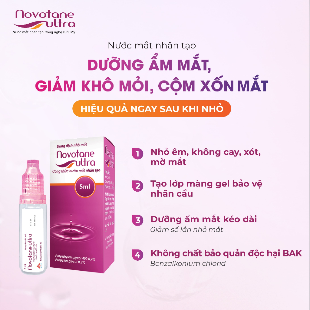 Combo 4 Lọ Nước Mắt Nhân Tạo NOVOTANE Ultra Giảm Khô Mắt, Mỏi mắt, Mờ Mắt 5ml