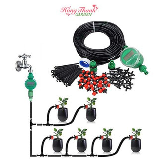 Bộ tưới cây tự động nhỏ giọt cho 20 cây, gồm van nước hẹn giờ cao cấp, 20m dây, 20 que +béc nhỏ giọt và phụ kiện kết nối