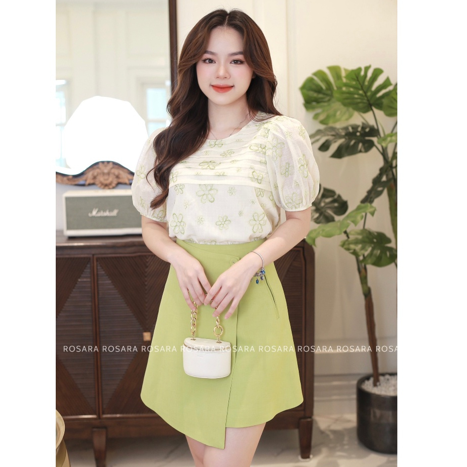 Chân Váy Xanh Dáng Chữ A Vạt Chéo Thời Trang Nữ Rosara CV30