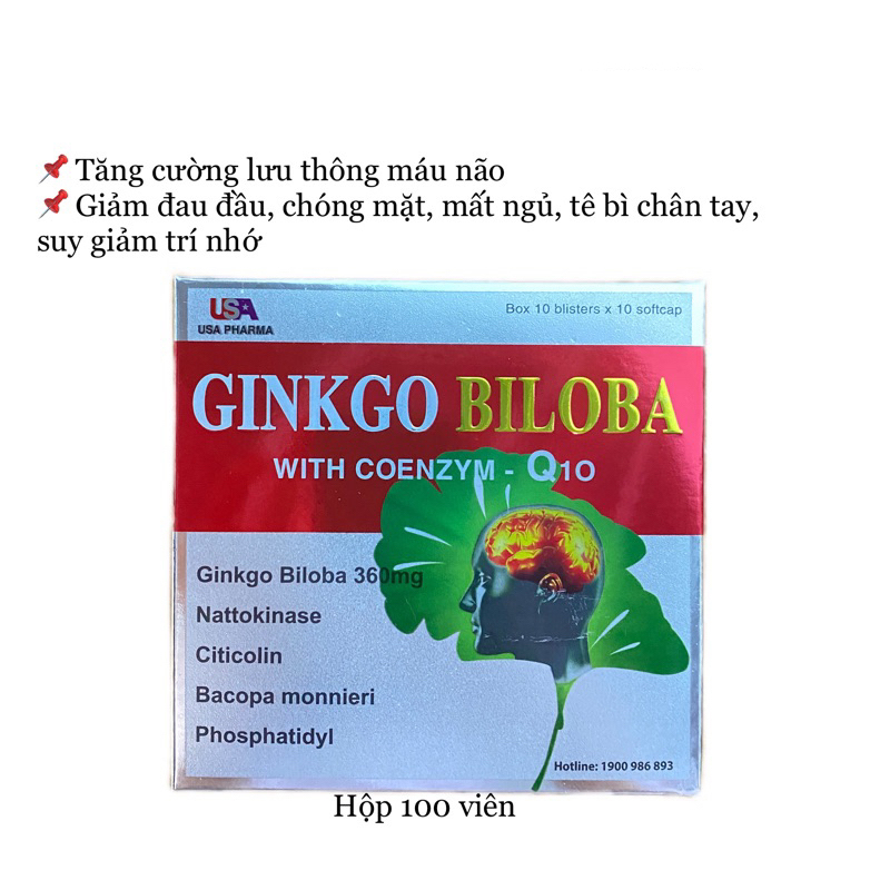 Hoạt huyết dưỡng não Ginko Biloba 360mg hộp 100 viên nang mềm