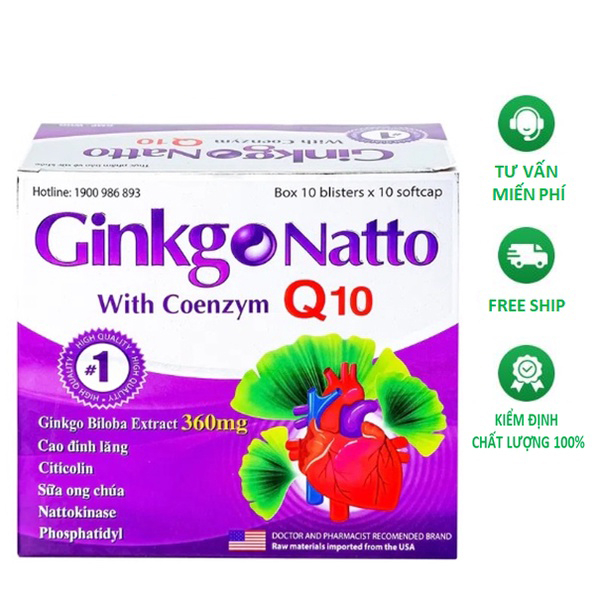 Hoạt huyết dưỡng não, tăng tuần hoàn máu não Ginko Natto 360mg hộp 100