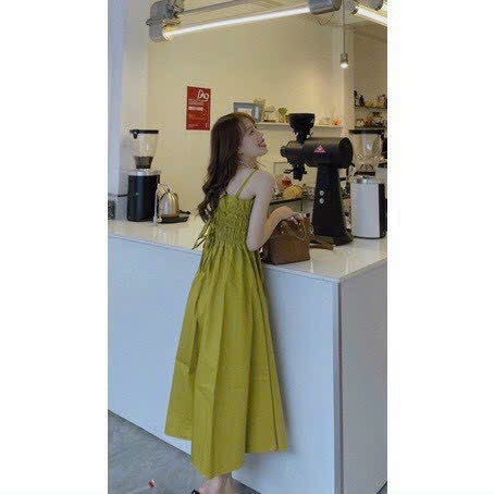 Đầm xòe hai dây mocking buộc nơ lưng