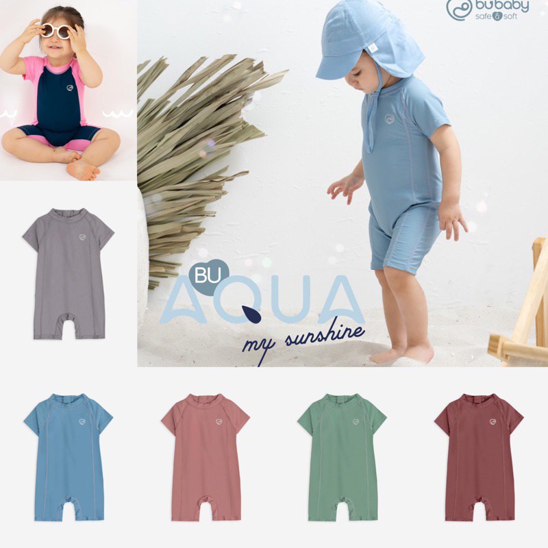 Bộ bơi liền tay khóa sau UPF 50+ BuBaby chống thấm giữ nhiệt bé 6M - 4y