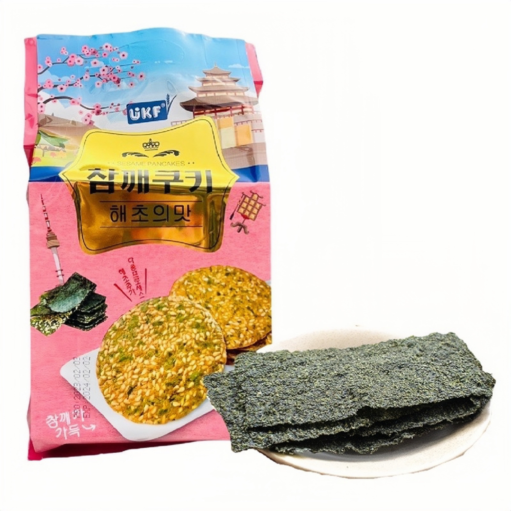 Thùng 12 Gói Bánh Quy Mè UKF Vị Rong Biển/Trứng/Phô Mai 360g Chính Hãng