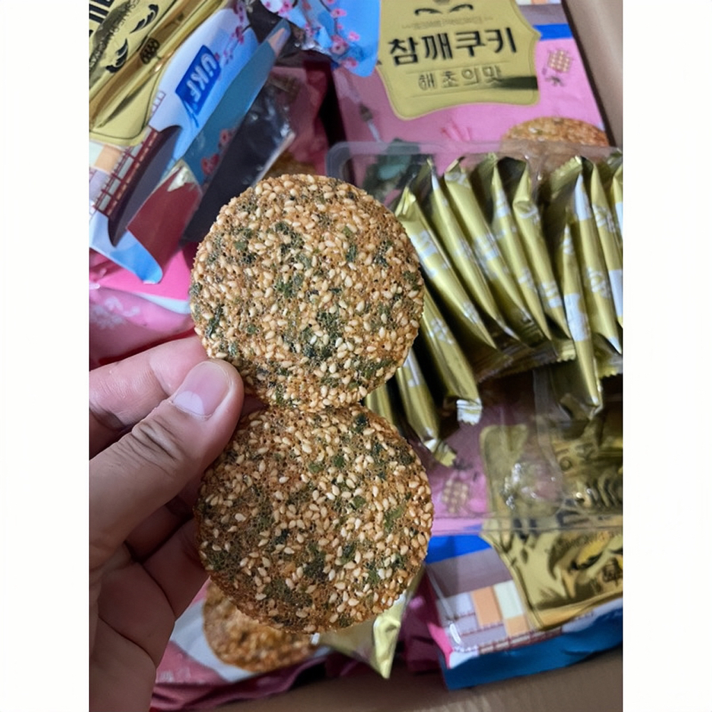 Thùng 12 Gói Bánh Quy Mè UKF Vị Rong Biển/Trứng/Phô Mai 360g Chính Hãng