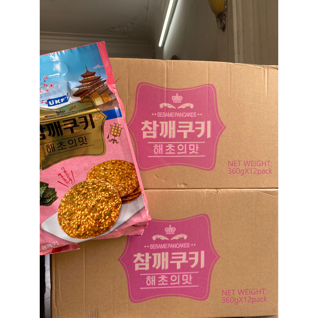 Thùng 12 Gói Bánh Quy Mè UKF Vị Rong Biển/Trứng/Phô Mai 360g Chính Hãng