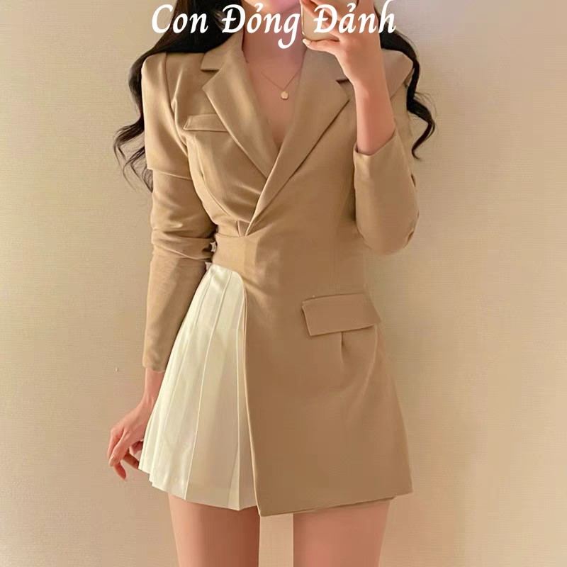 Váy Blazer Cổ Vest Thanh Lịch Nối Liền Quần Xếp Ly - Đầm Công Sở Xếp Ly Hàn Quốc VD084 OrderTaobao Con Đỏng Đảnh