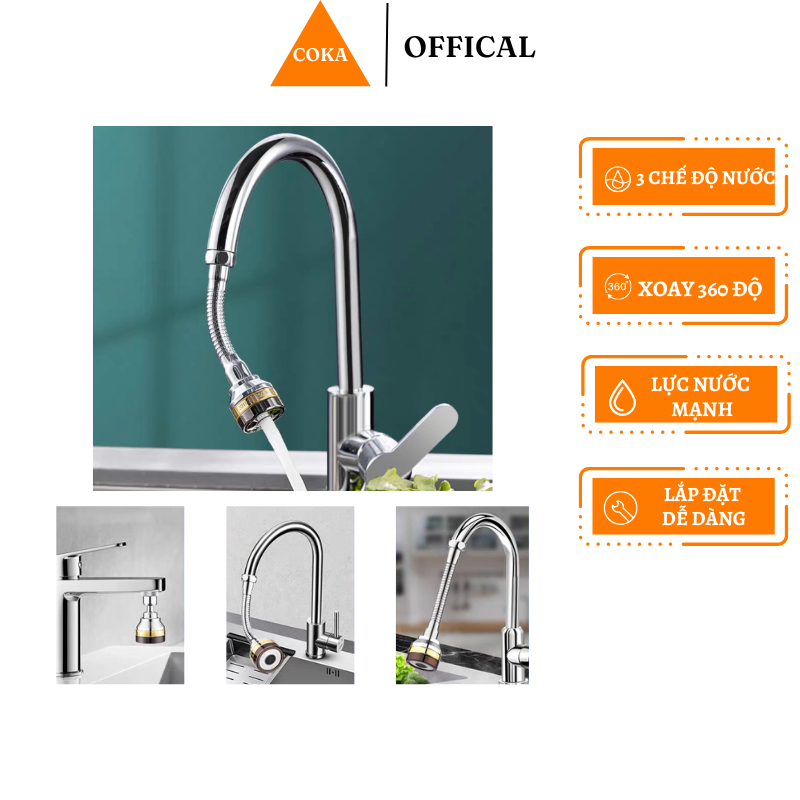 Vòi Nước Bồn Rửa Chén Coka Tăng Áp Mạnh Xoay 360 Độ Tiết Kiệm Nước